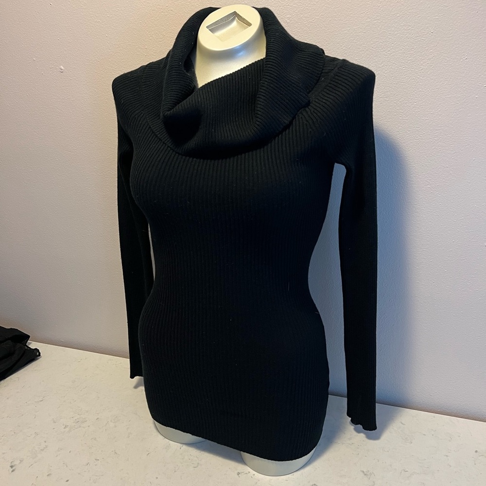 Love By Design Black Pullover Long Stretchy Sweater Turtle Neck